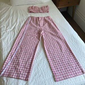 Zara 2 piece pink set crop top with wide leg